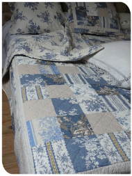 couvre-lit boutis mod�le patchwork bleu